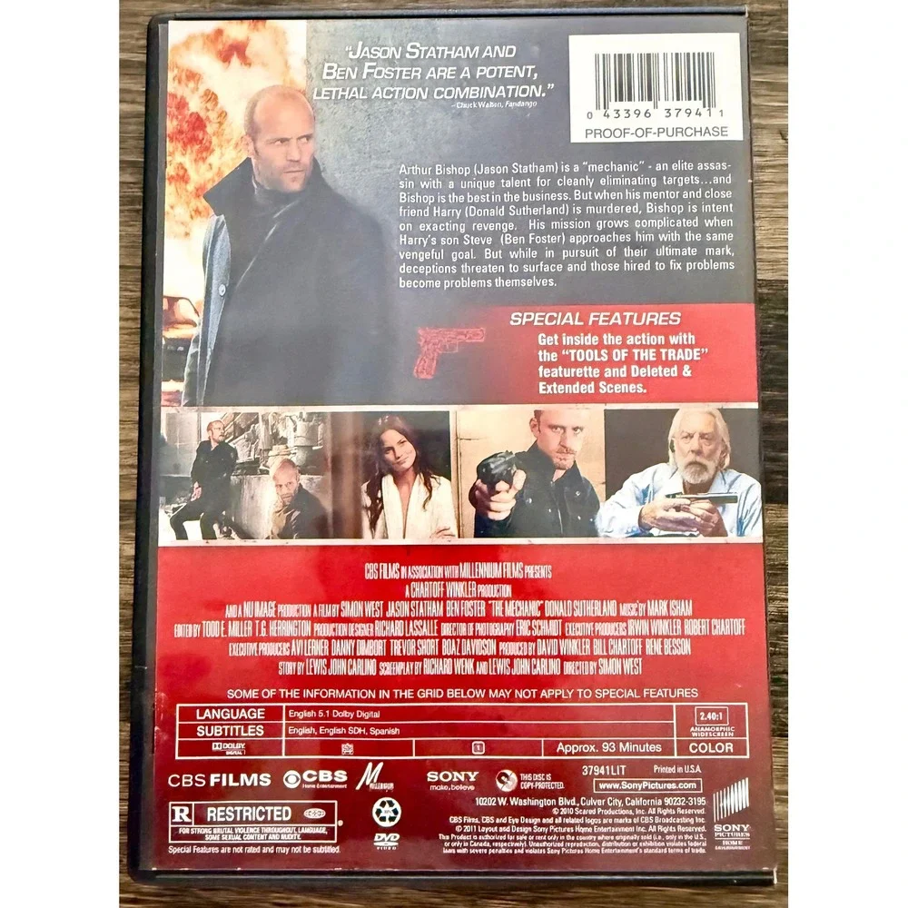 Sony The Mechanic DVD Excellent Jason Statham Action Thriller 2011